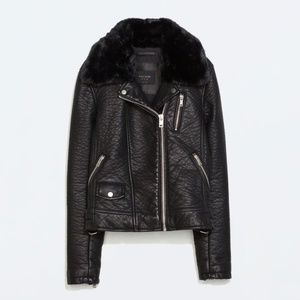 Zara Faux Leather Moto Jacket with Removabe Fur, S